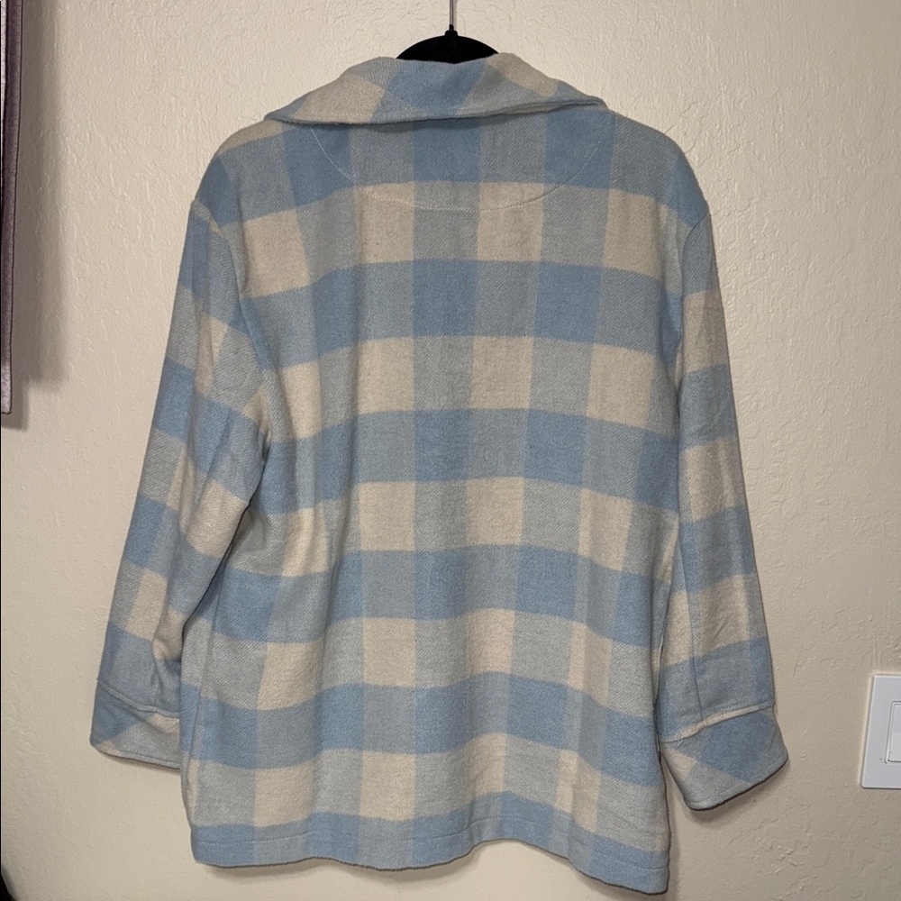 Kensie Jeans Womens Plaid Shacket Blue Cream Buffalo Check Shirt Jacket Medium - Picture 3 of 5